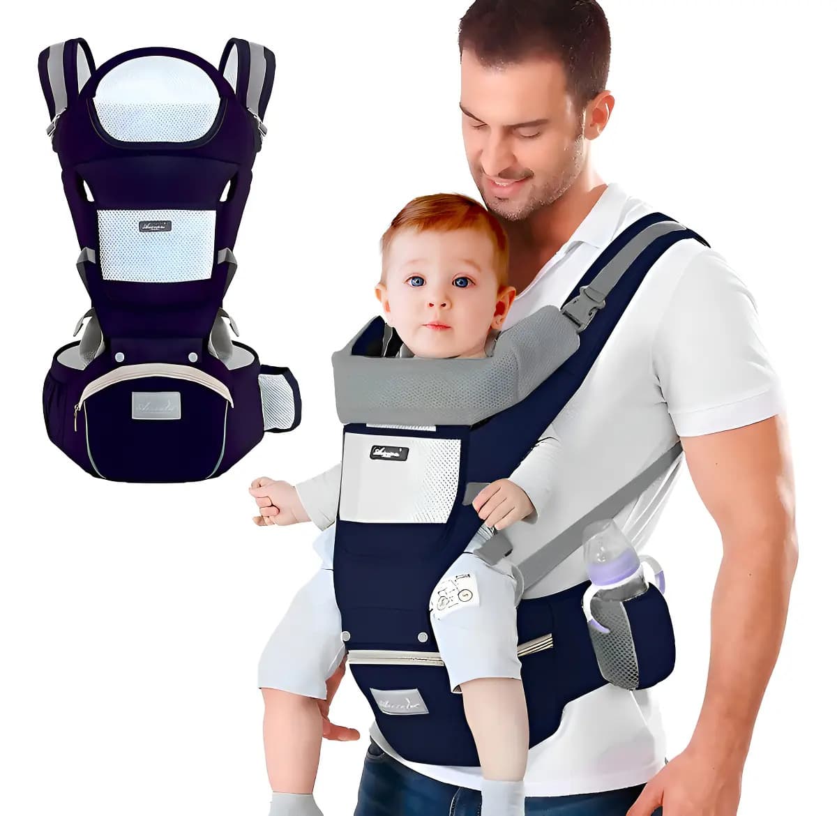 Cangurera Portabebé Raganet Mochila Multifuncional Con Asiento Bebé Color Azul