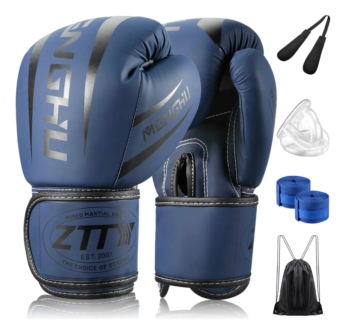 Guantes De Boxeo Con Accesorios Kickboxing Mma Y Muay Thai 14oz Azul Oscuro