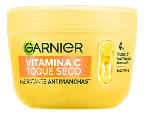 Garnier Hidratante Facial Toque Seco Anti-manchas con Vitamina C, Ácido Hialurónico y Niacinamida. Hidrata la Piel 8hrs y Reduce Manchas.Textura Ligera Efecto Mate. ParaTodo Tipo de Piel, 85g.