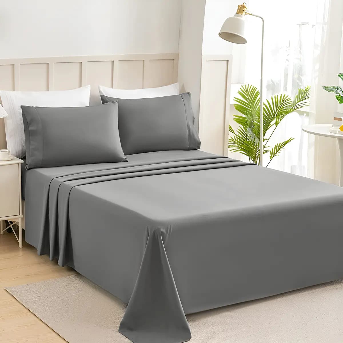 Juego De Queen Size Sábanas Solid Design Ultra Suave Premium Color Gris Diseño de la tela Gris