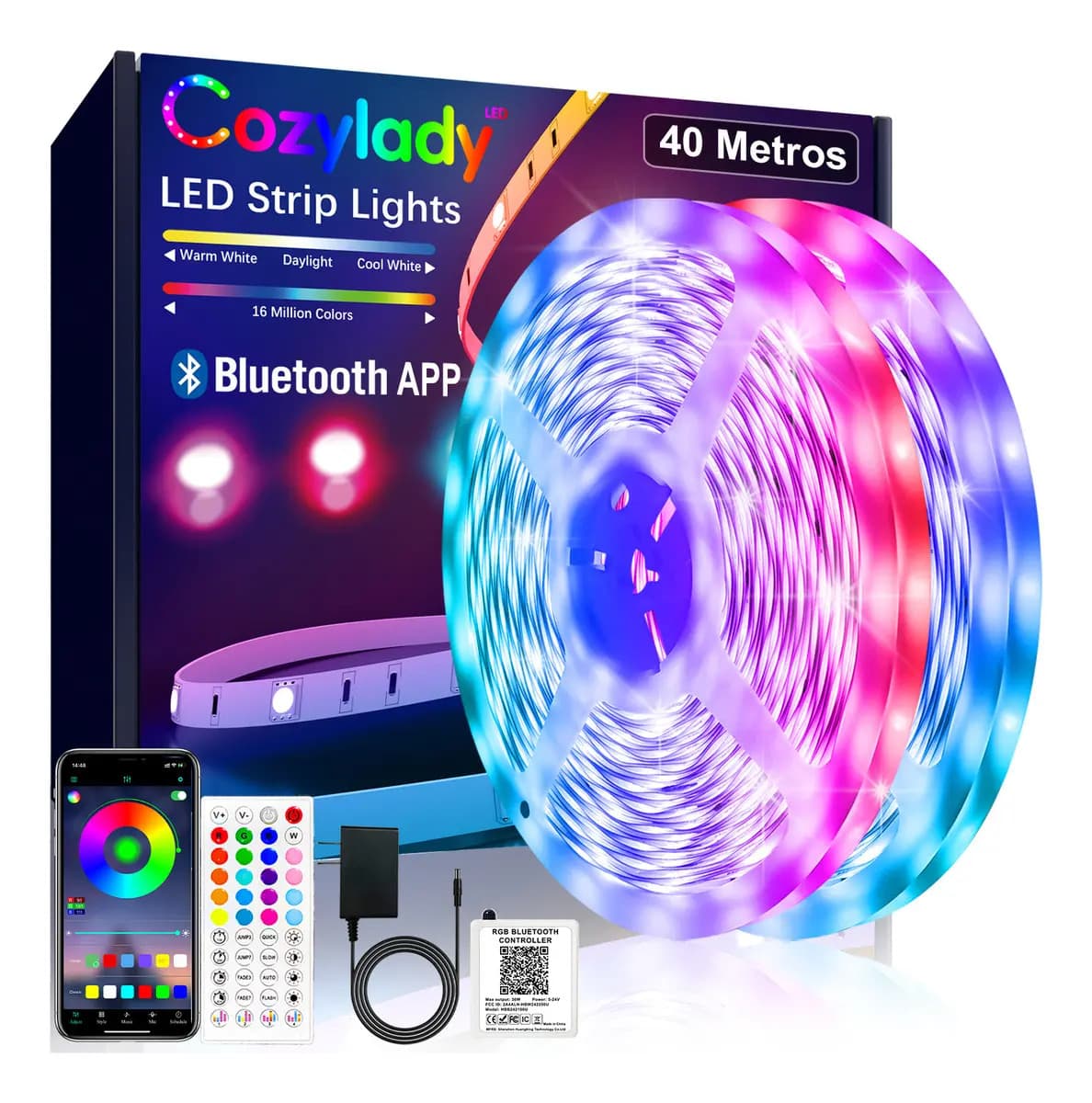 Cozylady Tiras De Led 40m Bluetooth Rgb Luz Led Inteligentes Música De Tiras De Luces Led App Control Para Cuarto,tv,bar,habitación Gaming,fiesta,decoración De Interior
