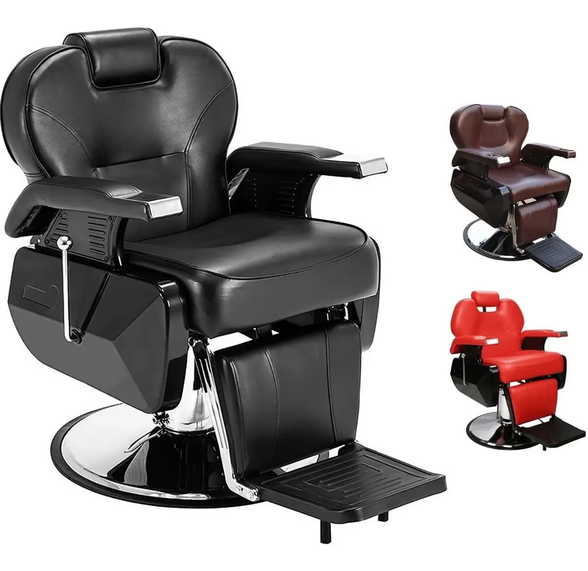 Sillon De Barberia Profesional Hidraulico Reclinacion 150 Grados Giro 360 Altura Ajustable Base De Acero Asiento Acolchado Reposapies Y Cabecera Ideal Para Barberia Estetica Salon Soporta 200 Kg