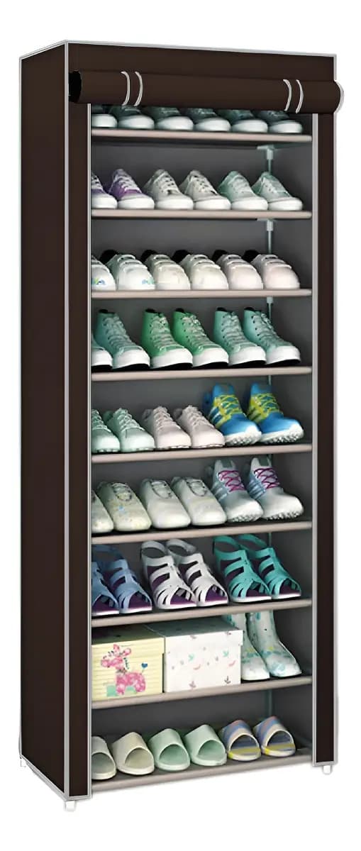 Zapatera Organizador 9 Niveles Tela Marrón 27 Pares Cubierta Antipolvo