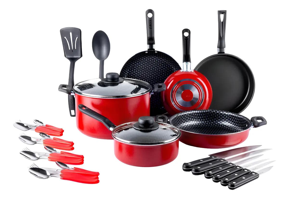 Batería Cocina Ekco 32 Piezas Antiadherente Aluminio 88194 Rojo