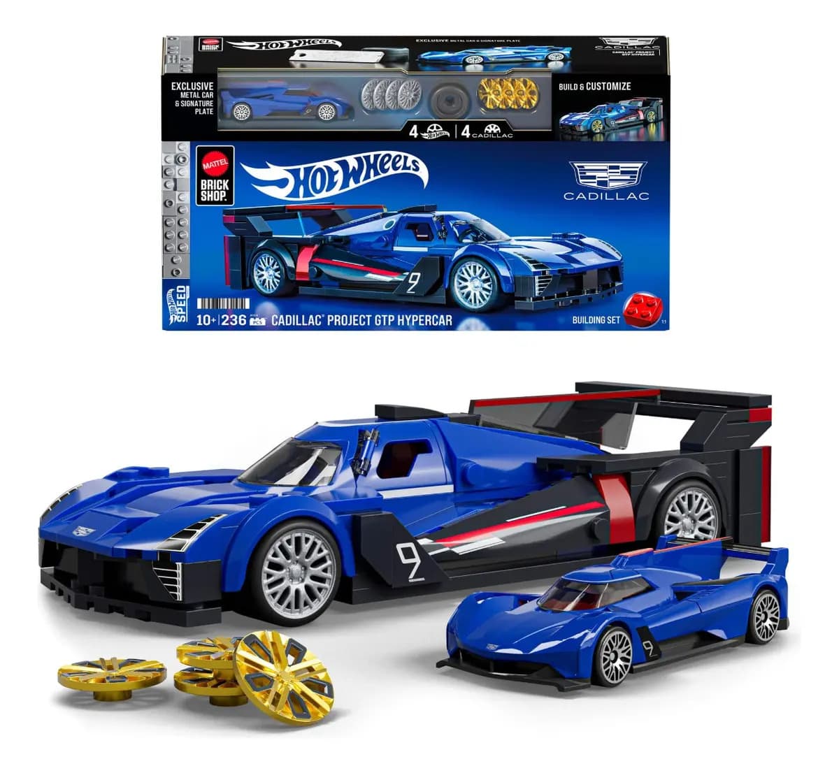 Juguete de Construcción Mattel Brick Shop Hot Wheels Speed Cadillac Project GTP Hypercar para Armar