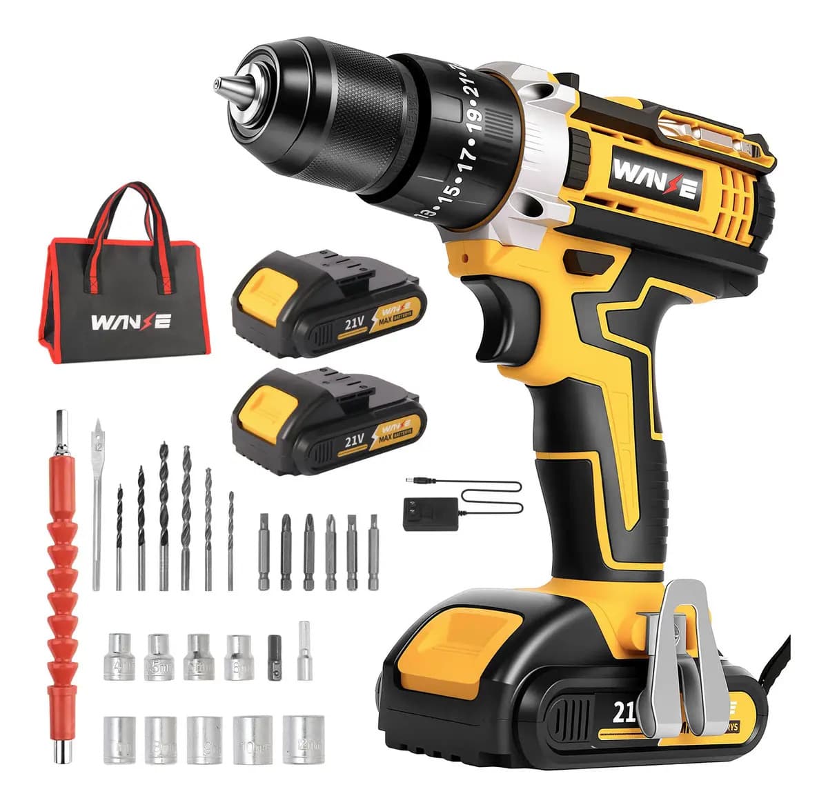 Kit Desatornillardor Electrico Taladro Impacto Inalámbrico 21V 2 Batería Wanse