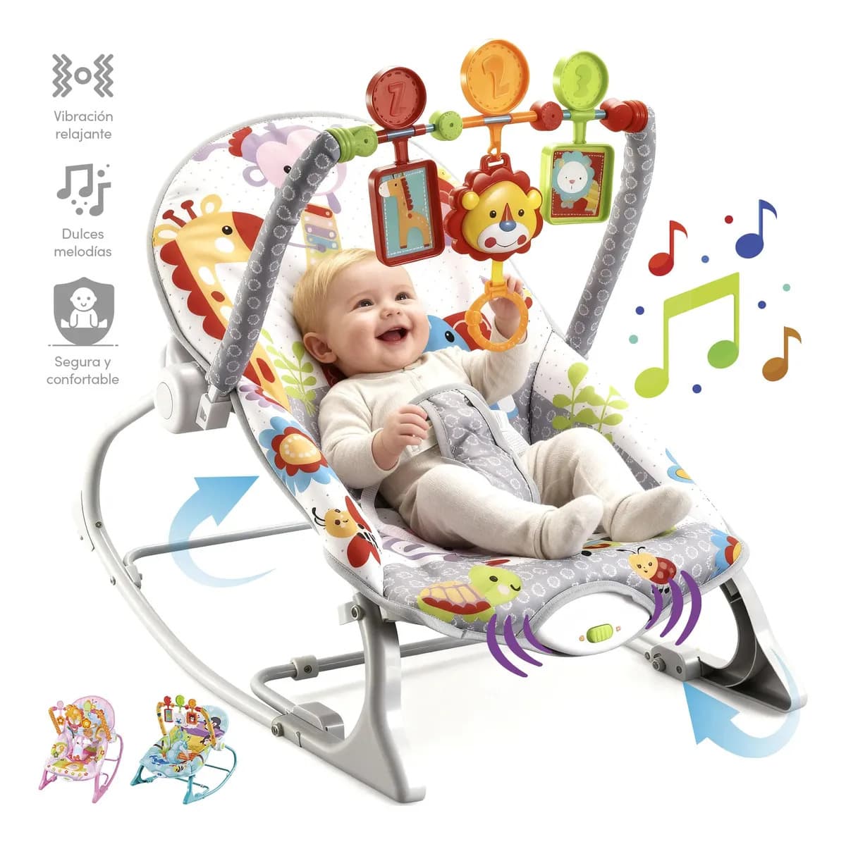Rocker silla vibradora mecedora de bebe musical con juegos color gris