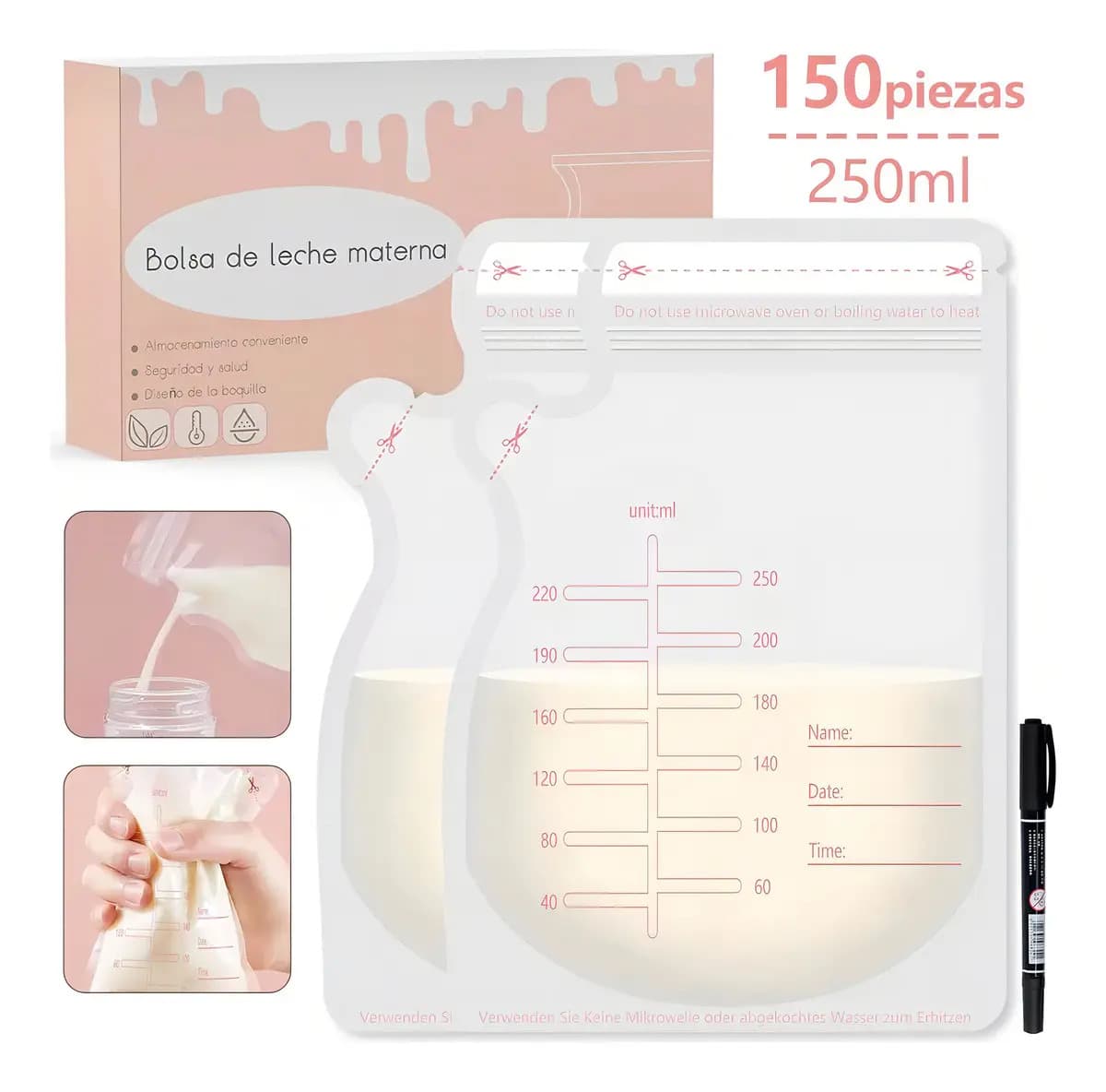 GZKXKJ 150Piezas Bolsas Para Leche Materna, Sacos De Almacenamiento De Leche 250ml, Freeze Organizador Para Bolsas De Almacenamiento De Leche Regalo Maternidad Bolsas Lactancia Bolsas De Leche Materna