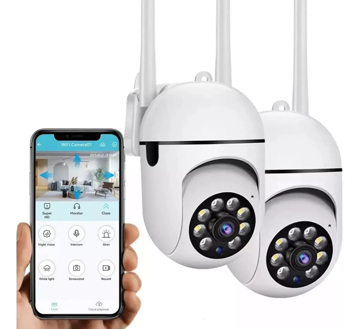 2 Piezas Cámara De Seguridad Wifi Hd 1080p Foco 360° Alarma Con Resolución 3mp Visión Nocturna Camaras De Vigilancia Inalambricas Exterior