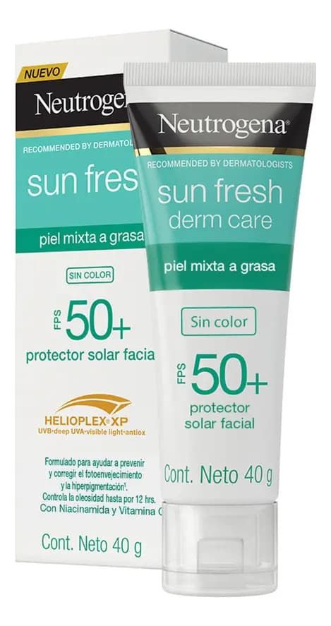 Protector Solar Facial sin color Neutrogena Sun fresh Derm care Niacinamida FPS50+ 40 g