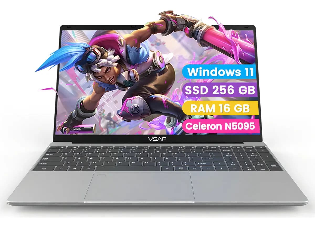 Laptop VSAP Intel Celeron N5095 16g Ram 256g Ssd Color Plateado 15.6in 1920x1080