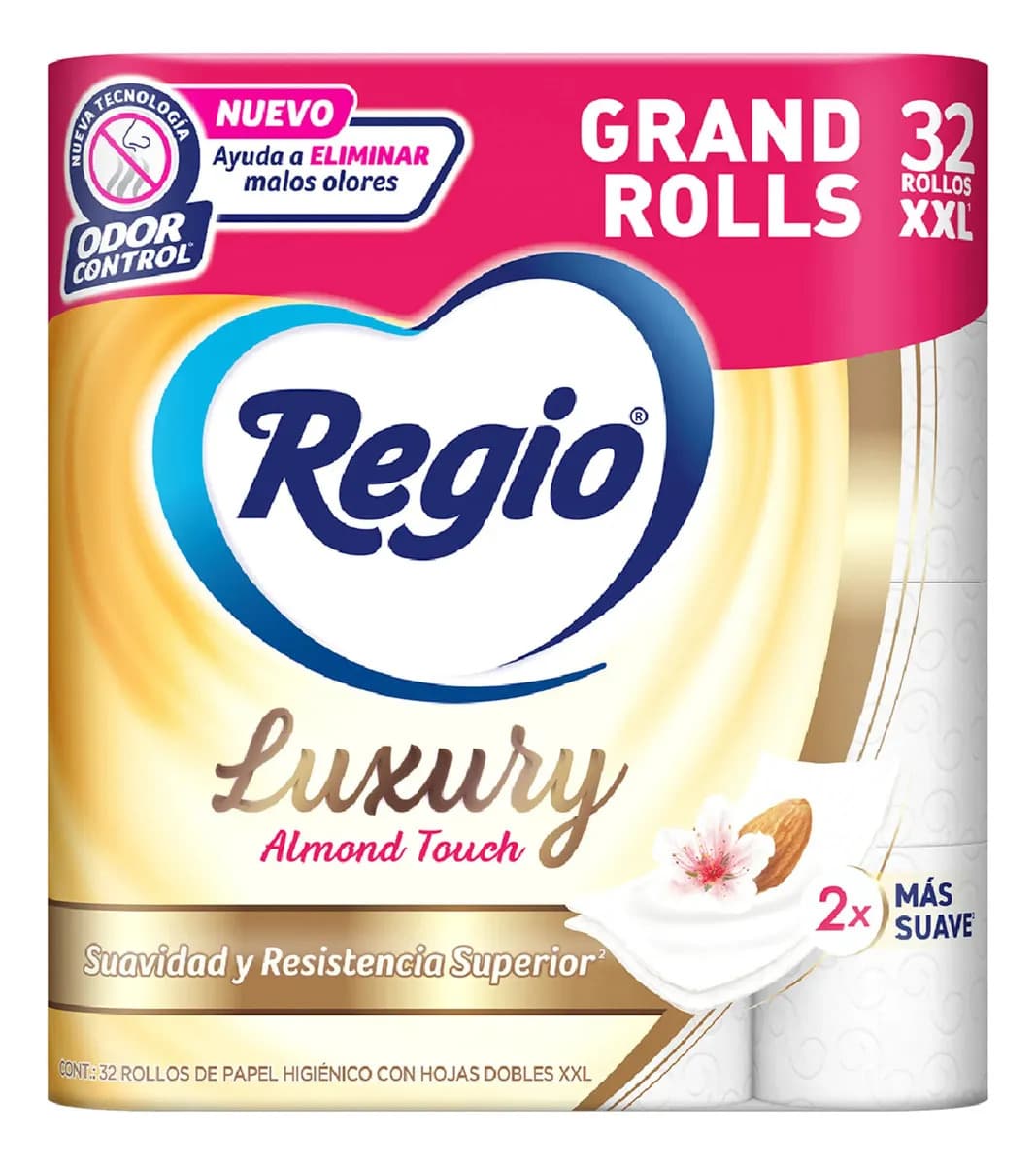 Pack x32 Rollos Papel Higiénico Regio Luxury Almond Touch XXL