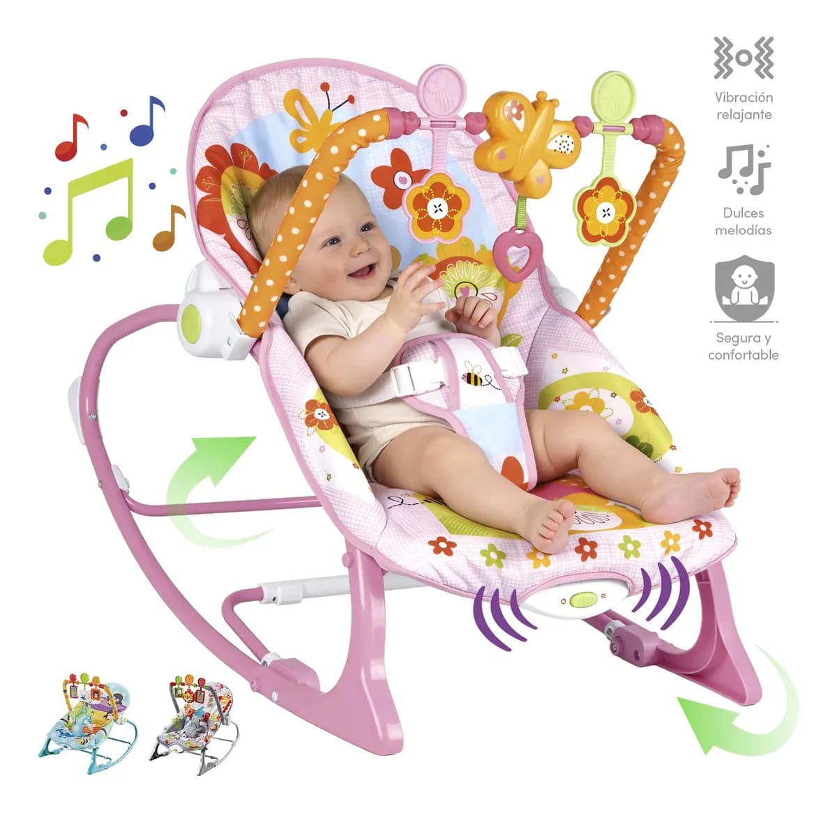 Rocker silla vibradora mecedora de bebe musical con juegos color rosa