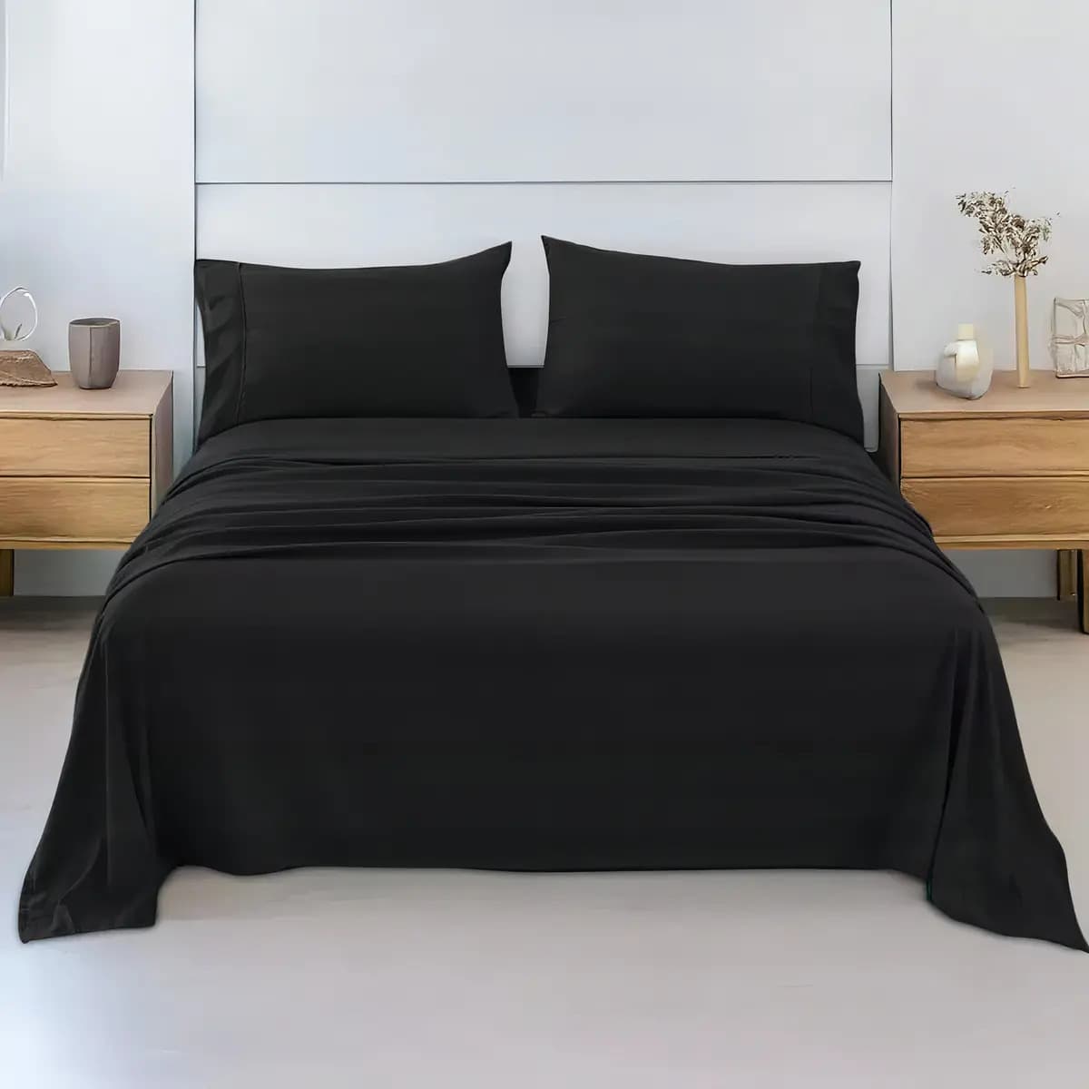 Juego De Sábanas Matrimonial 3000 Hilos Egipcian Premium Color Negro Diseño De La Tela Rayas