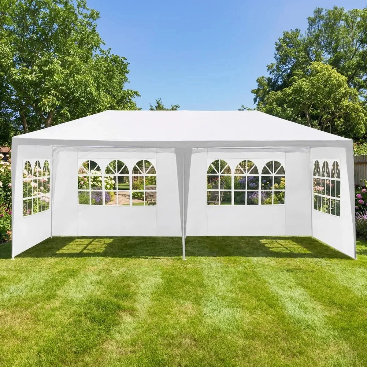 Toldo Carpa 6 x 3 Metros Con Paredes Reforzado Lona Impermeable Acero Para Exterior Armable Pérgola Fiestas Eventos Boda Jardín Color Blanco Selectshop