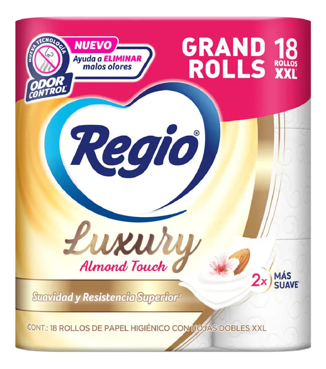 Papel Higiénico Regio 18 Rollos XXL Luxury Almond Touch Hoja Doble
