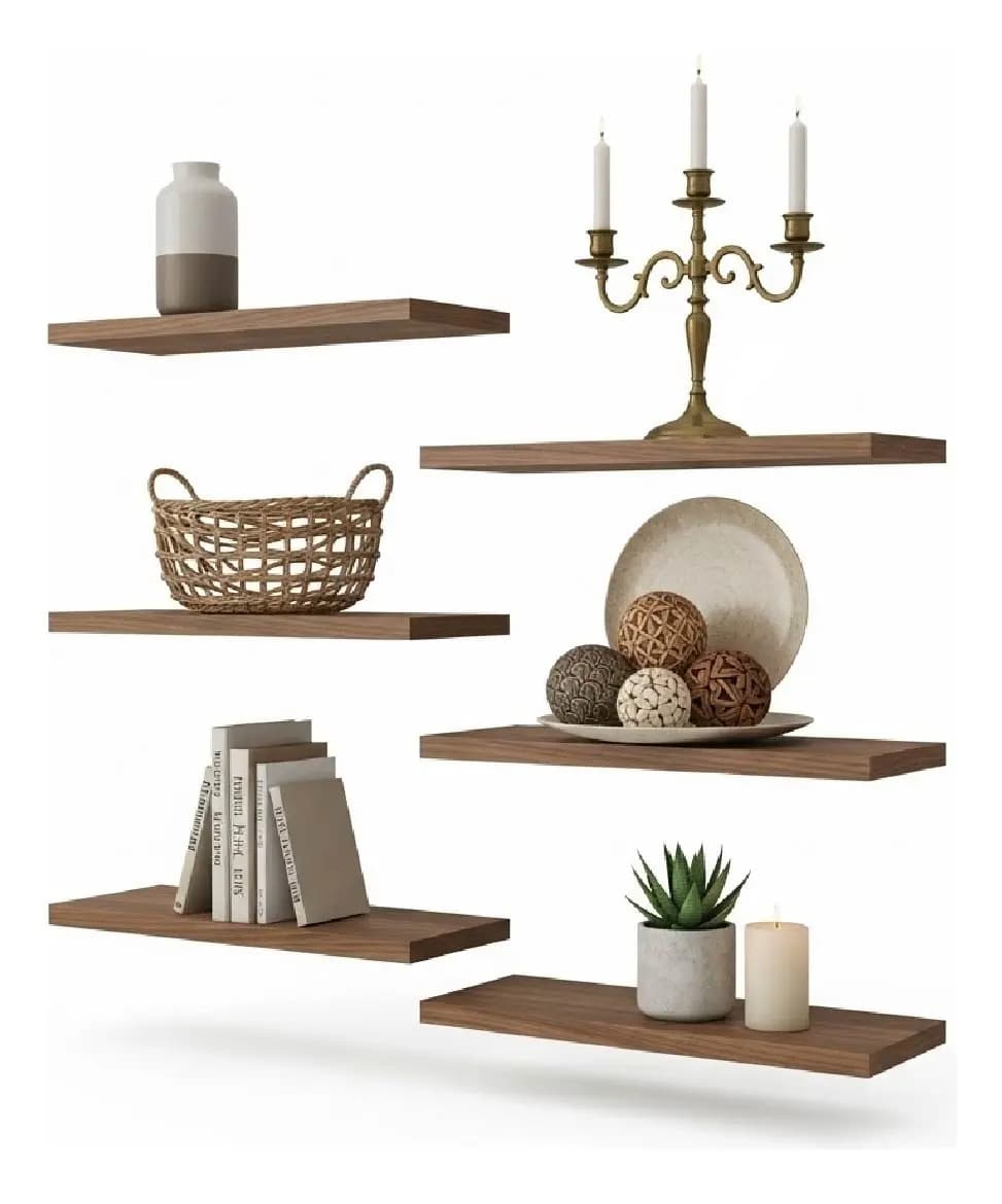 Repisas Flotantes Arad Set De 6 Modernas 30 X 15 Cm, Nogal Oscuro