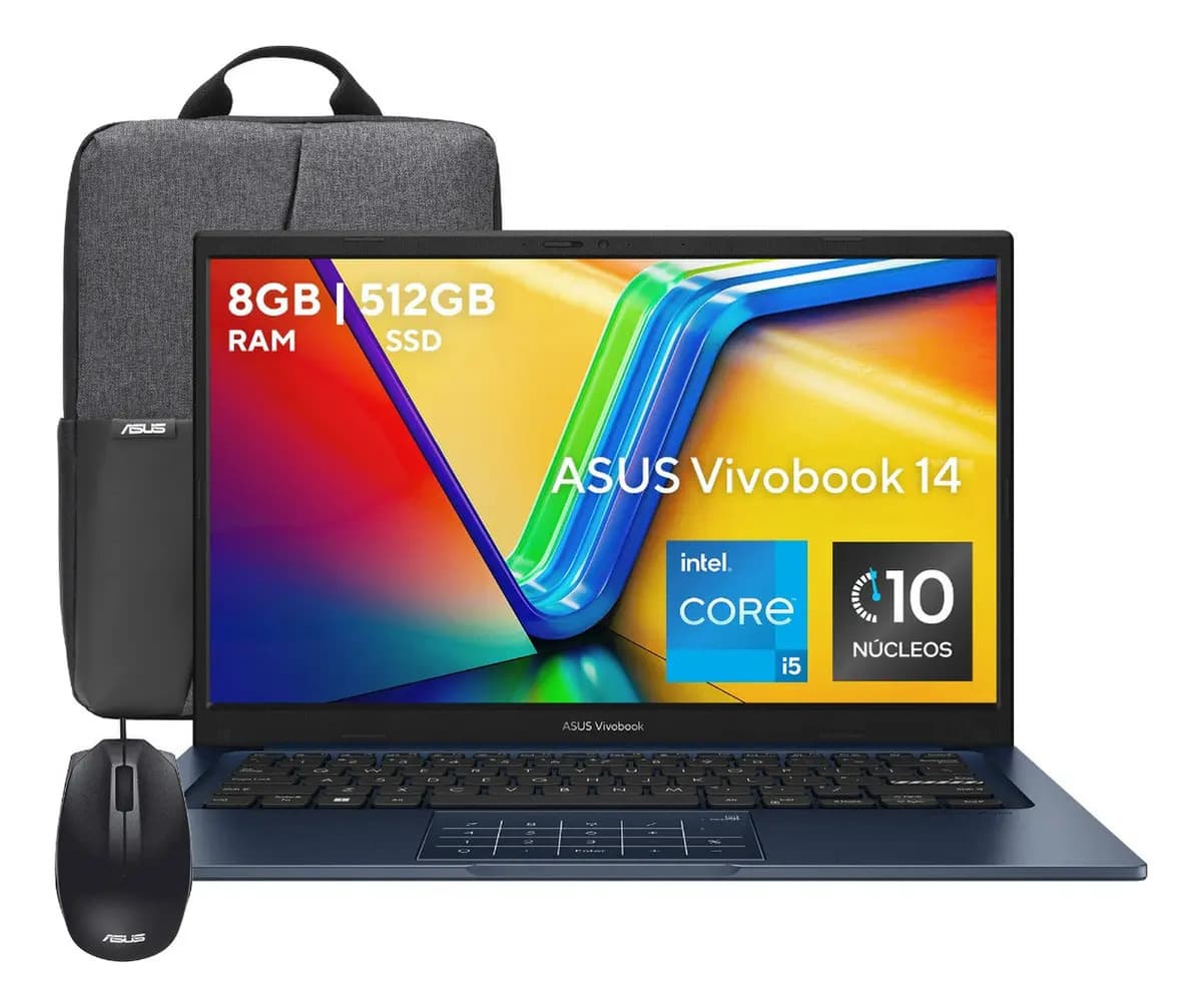 Laptop ASUS Vivobook X1404 14" CI5-13 8GB 512GB SSD + Mochila y Mouse Core I5