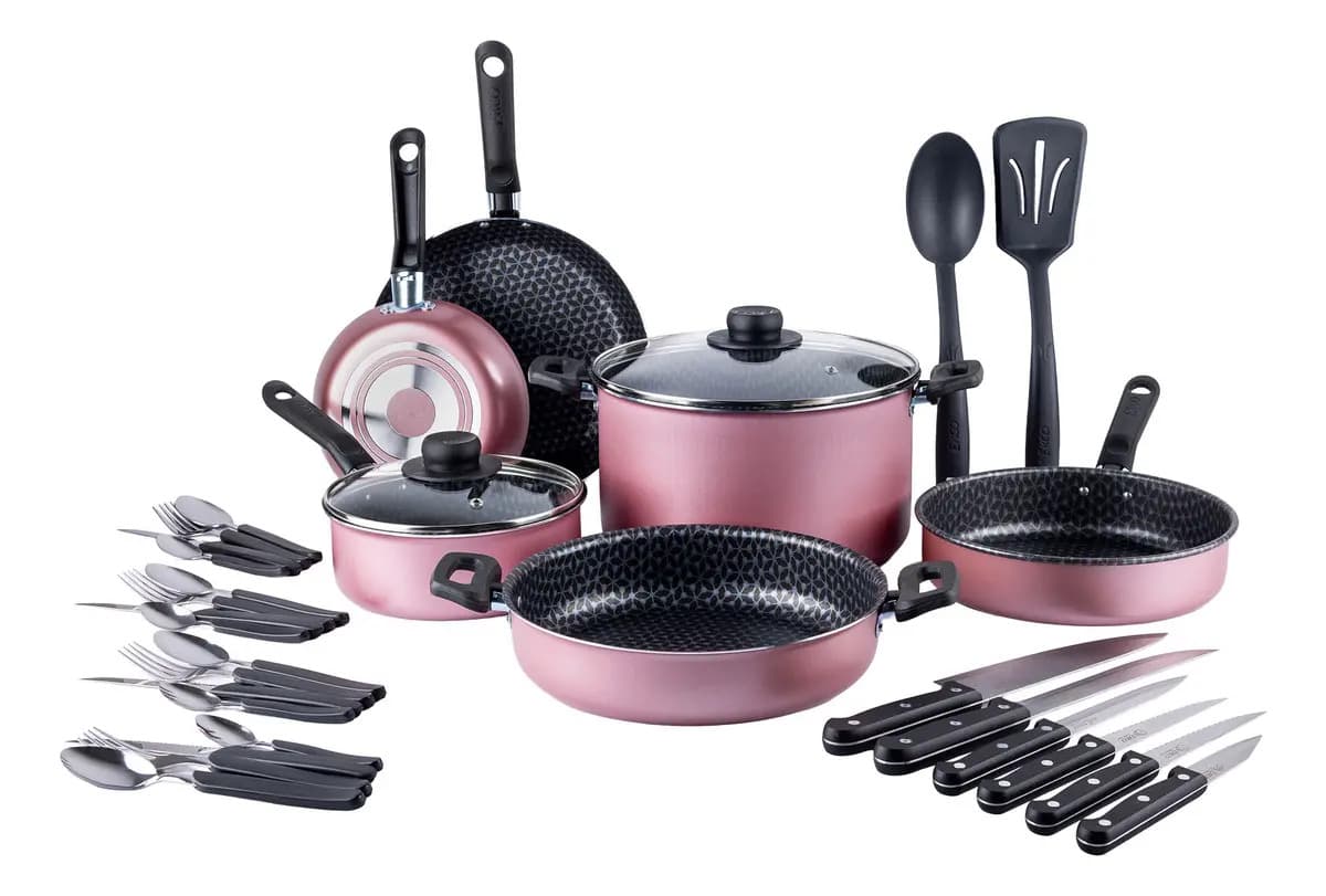Batería Cocina Ekco 32 Piezas Antiadherente Aluminio 88194 Rosa