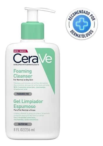 CeraVe Gel Limpiador Espumoso Diario para Uso de Día o Noche, para Piel Grasa, Hipoalergénico y Libre de Parabenos, 236ml